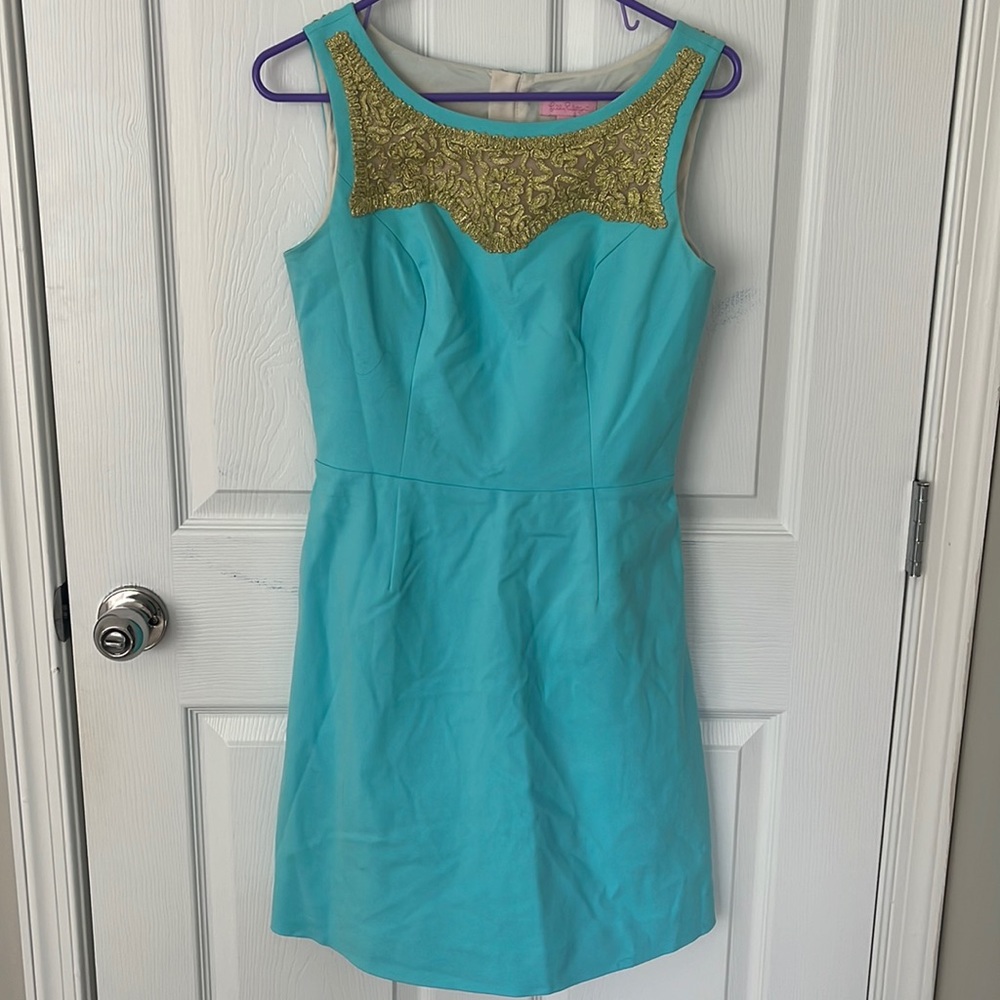 Lilly Pulitzer blue and gold dress